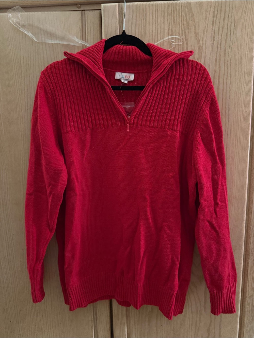 Red Half-Zip Ribbed Collar Woman’s Sweater